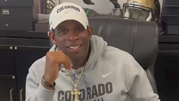 Deion Sanders in his office at Colorado